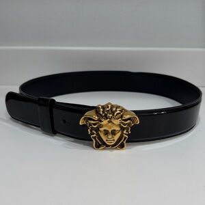 Versace Black Belt with Gold Medusa Buckle
